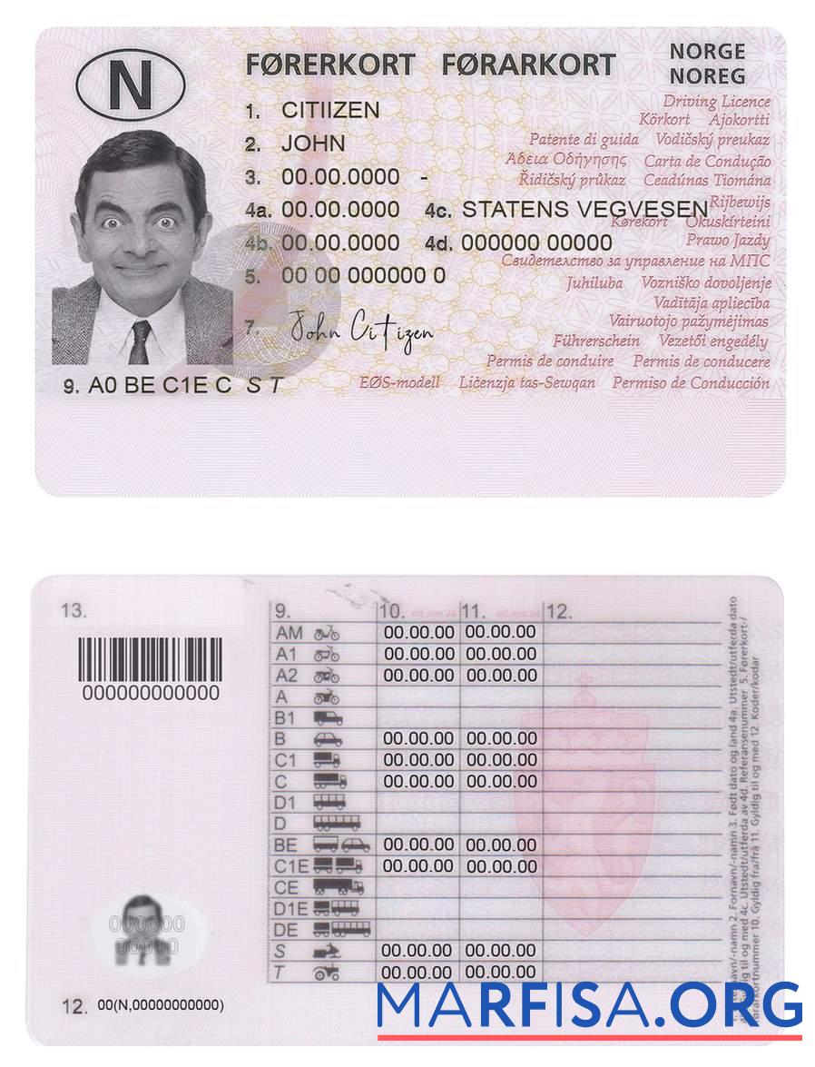 Blank Norway driving license (2013 – present) template